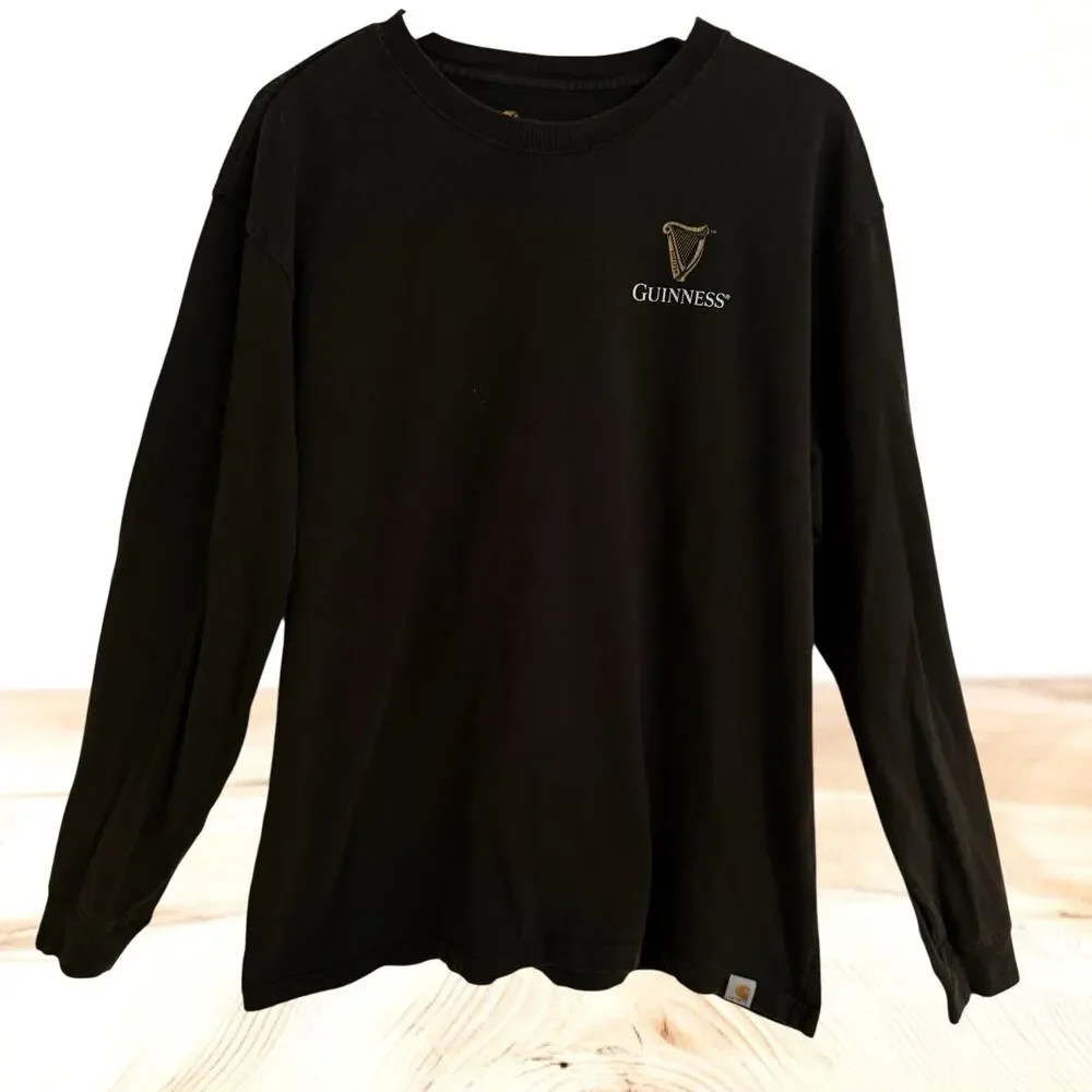 Guinness Beer x Carhartt Shirt‎ Sz L Men's 100% Cotton Long Sleeve Black T-Shirt
